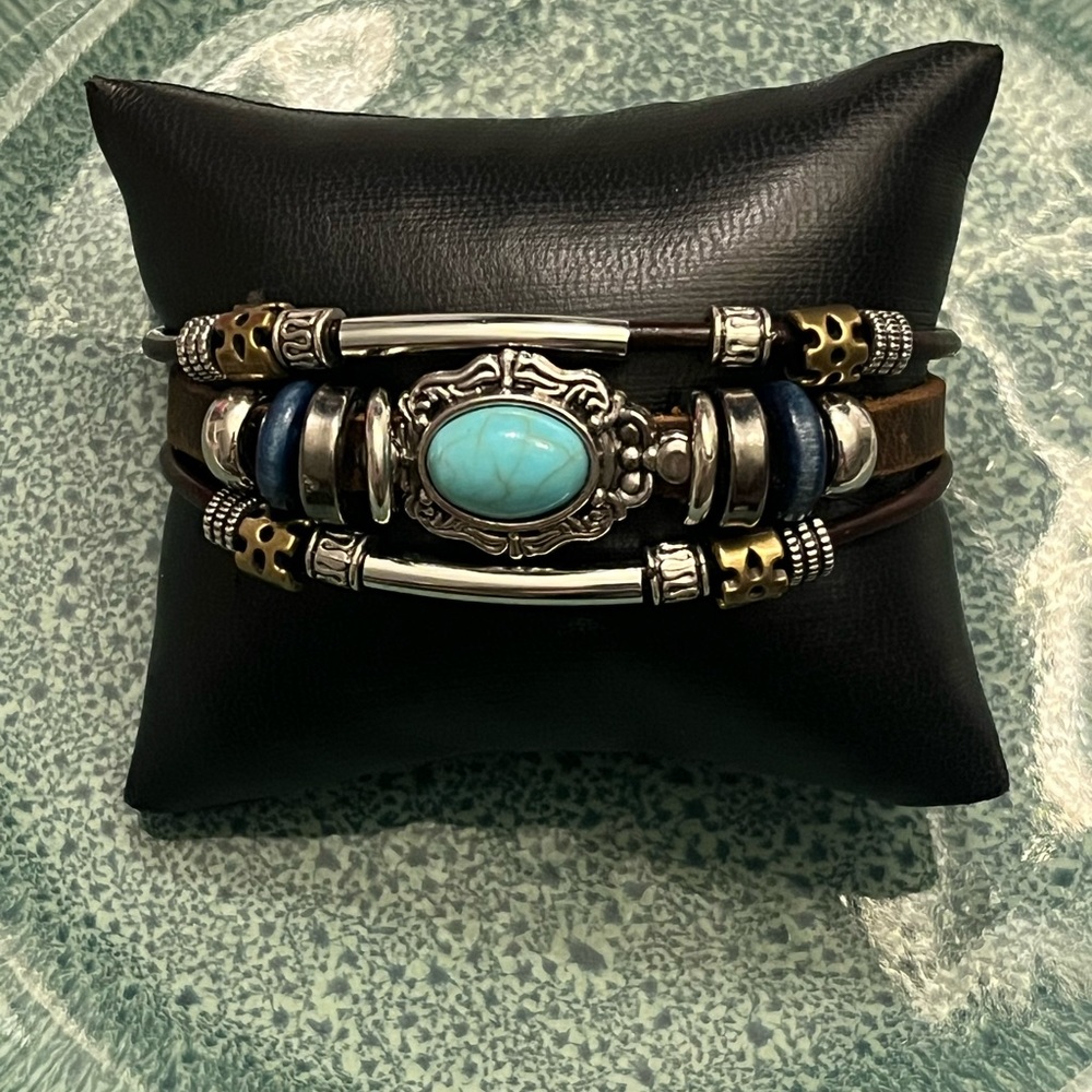 Turquoise and Silver Multi-Layer Bracelet